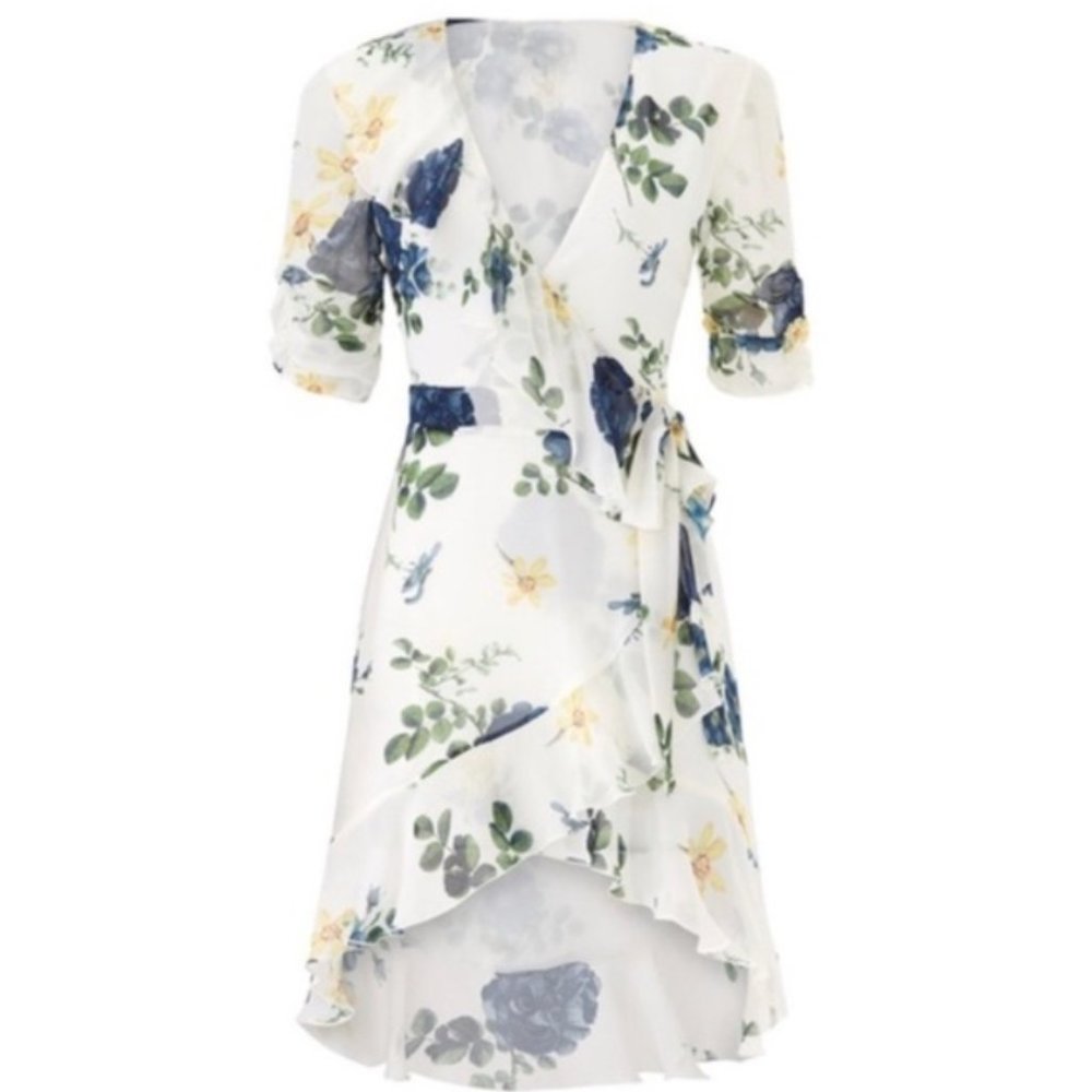 Nicholas Blue Floral Rose Wrap Dress